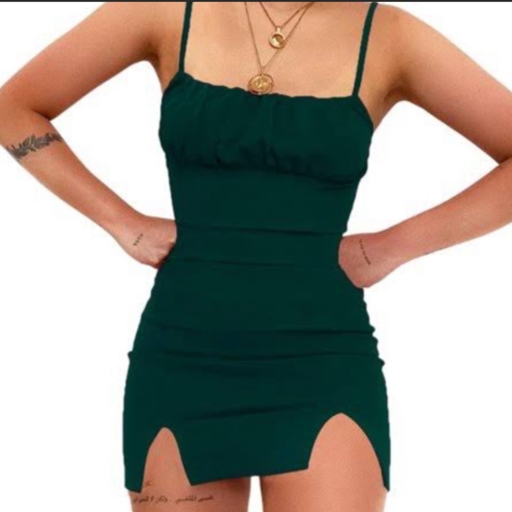 Selfie Leslie Green Double Split Hem Mini Dress